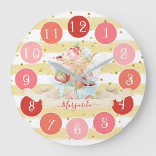 Delicate Baby Fairy and Strawberry Large Clock