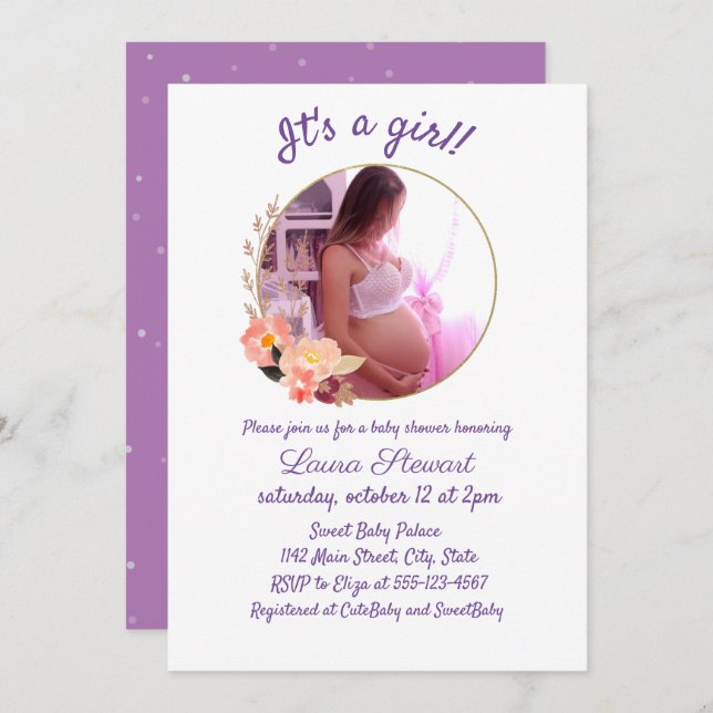Delicate Baby Shower Invitation With Photo (Front/Back)
