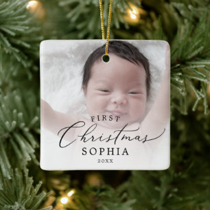 Delicate Baby's First Christmas Newborn Photo Ceramic Ornament