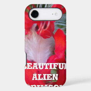 Delicate Beauty   Red Flower with White Feather Ar