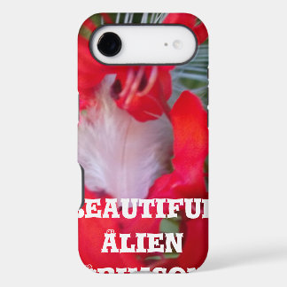 Delicate Beauty | Red Flower with White Feather Ar
