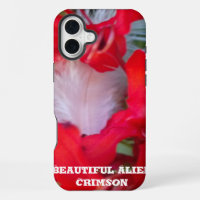 Delicate Beauty | Red Flower with White Feather Ar