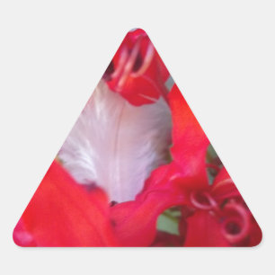 Delicate Beauty: Red Flower with White Feather Triangle Sticker