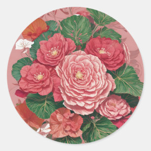 Delicate Begonia Flowers Modern Classic Round Sticker