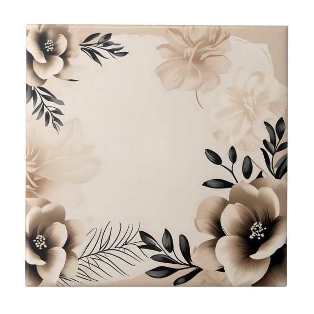 Delicate Beige Background with Flowers Tile (Front)