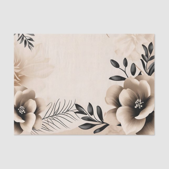 Delicate Beige Background with Flowers Tissue Paper (Front)
