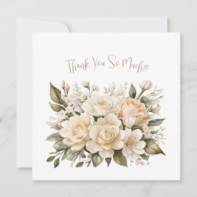 Delicate Beige Floral Bouquet Thank You Note Card (Front)