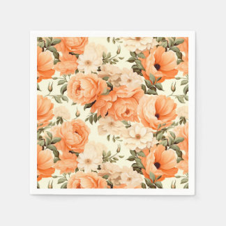 Delicate beige peach flowers napkin