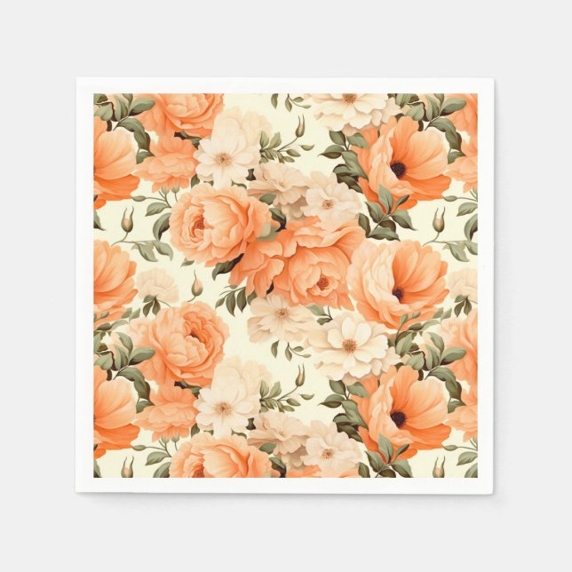 Delicate beige peach flowers napkin (Front)