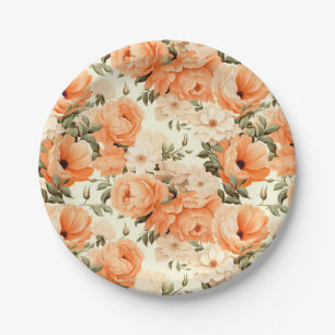 Delicate beige peach flowers paper plate