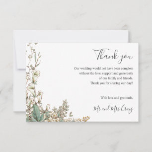 Delicate Bellflowers green Wedding thank you Card