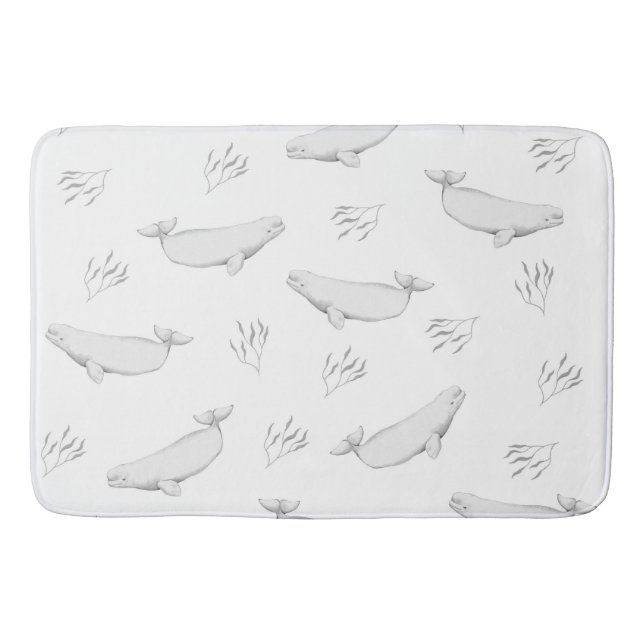 Delicate Beluga Whales And Sea Weed Illustration  Bath Mat (Front)