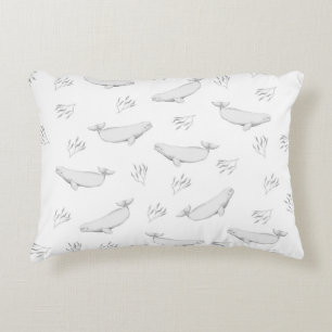 Delicate Beluga Whales And Sea Weed Illustration Decorative Cushion