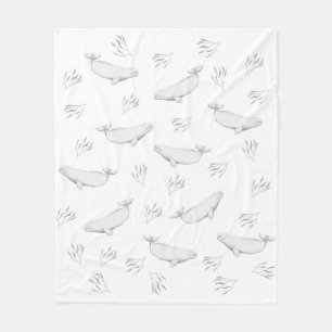 Delicate Beluga Whales And Sea Weed Illustration  Fleece Blanket
