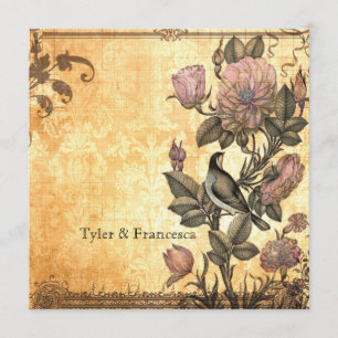 Delicate Bird Floral Damask Wedding Invitation