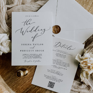 Delicate Black All In One QR Reception Wedding Invitation