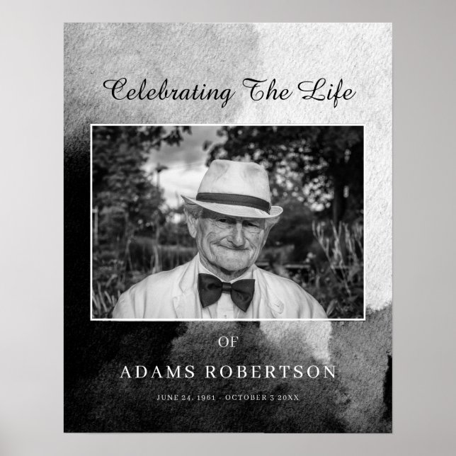 Delicate Black and White Funeral Welcome Photo Poster (Front)