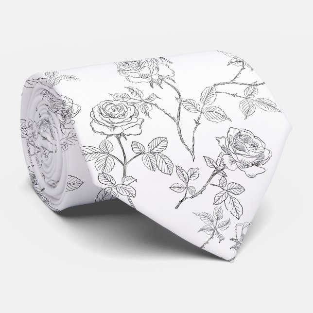 Delicate black and white roses tie (Rolled)