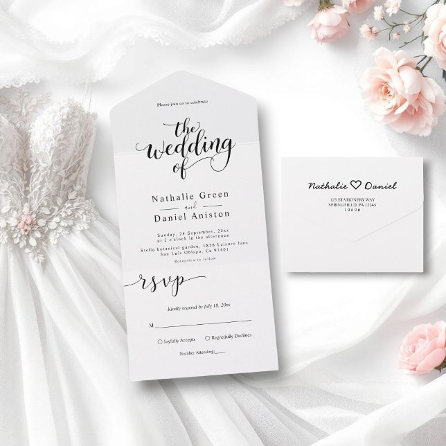 Delicate Black and White Script Simple Wedding All In One Invitation (Creator Uploaded)