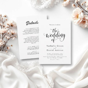 Delicate Black and White Script Simple Wedding Invitation