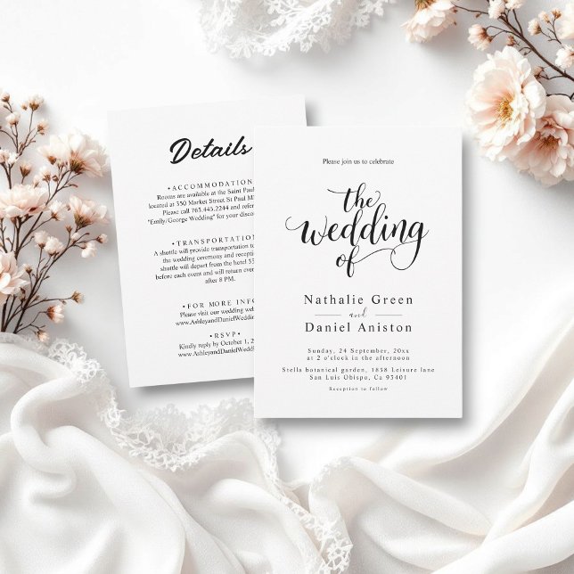 Delicate Black and White Script Simple Wedding Invitation (Creator Uploaded)