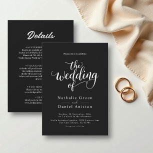 Delicate Black and White Script Simple Wedding Invitation