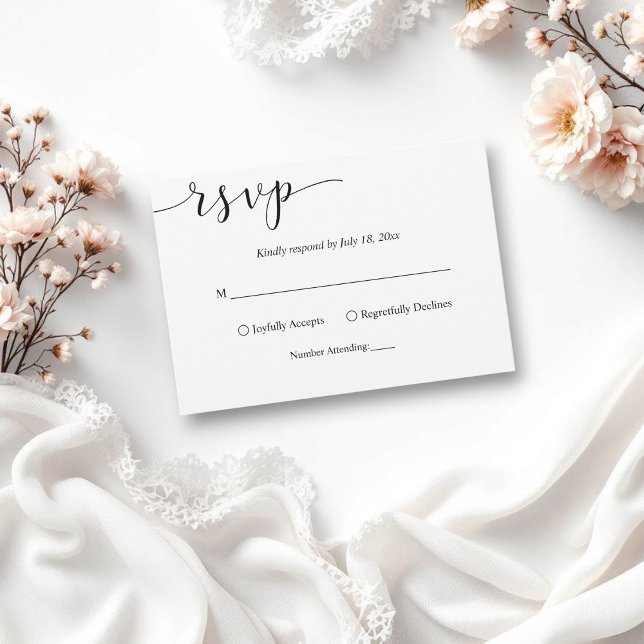 Delicate Black and White Script Simple Wedding RSVP Card (Creator Uploaded)