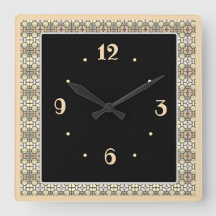 Delicate Black Beige Border with Black Centre Square Wall Clock