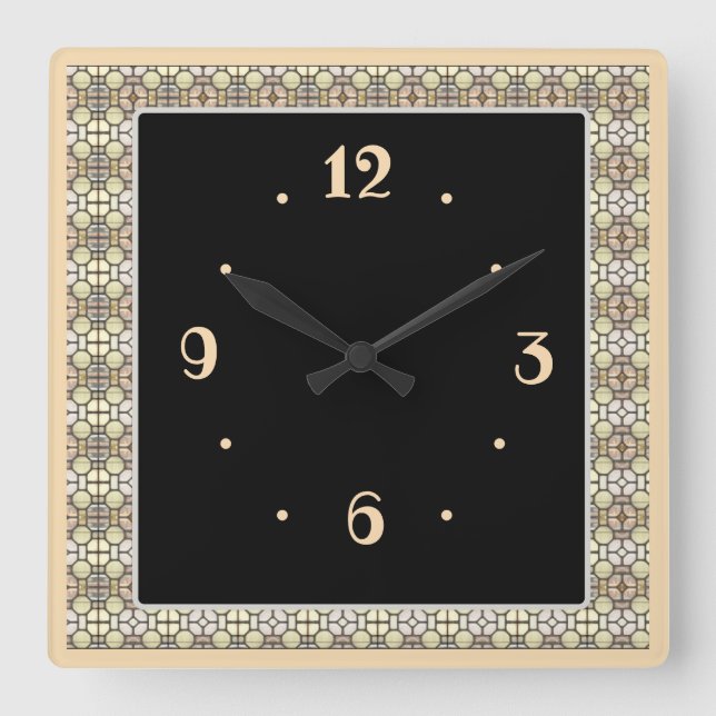  Delicate Black Beige Border with Black Centre  Square Wall Clock (Front)