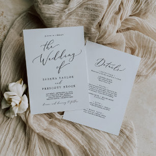 Delicate Black Calligraphy All In One Wedding Invitation