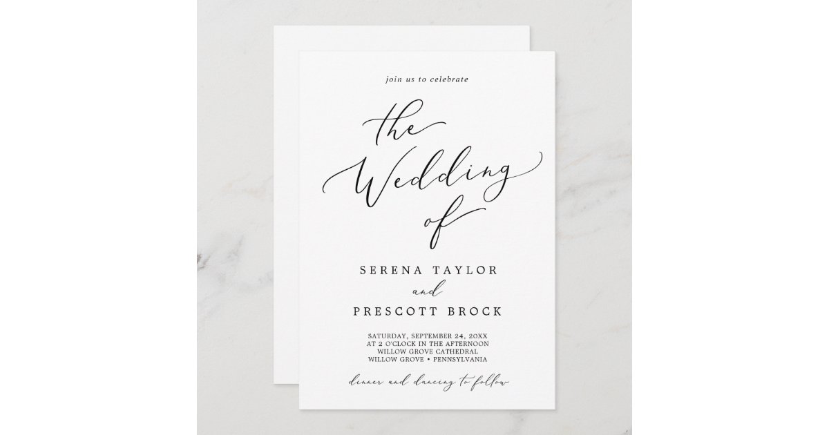 Delicate Black Calligraphy All In One Wedding Invitation | Zazzle.co.uk