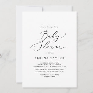 Delicate Black Calligraphy Baby Shower Invitation