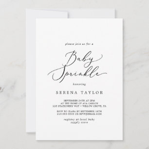 Delicate Black Calligraphy Baby Sprinkle Invitation