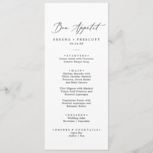 Delicate Black Calligraphy Bon Appétit Dinner Men Menu
