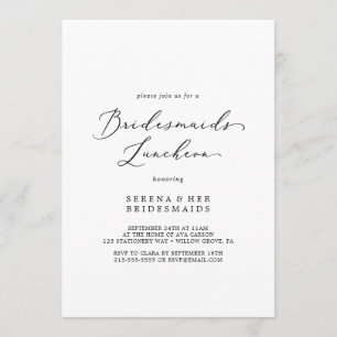 Delicate Black Calligraphy Bridesmaids Luncheon Invitation