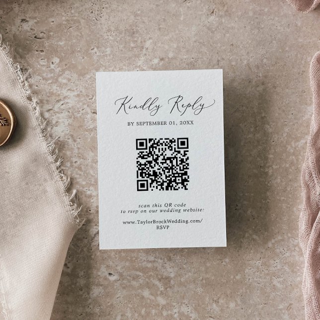 Delicate Black Calligraphy Editable QR Code RSVP Enclosure Card (Creator Uploaded)