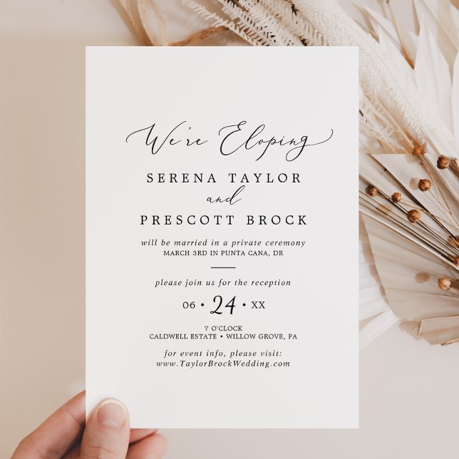 Delicate Black Calligraphy Elopement Reception Invitation (Creator Uploaded)