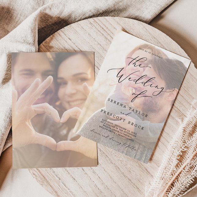 Delicate Black Calligraphy | Faded Photo Wedding I Invitation (Creator Uploaded)