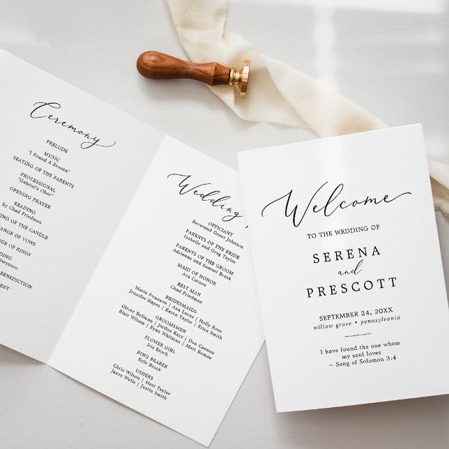 Delicate Black Calligraphy Folded Memorial Wedding Programme (Creator Uploaded)