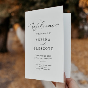 Delicate Black Calligraphy Folded Wedding Party Programme