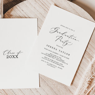 Delicate Black Calligraphy Graduation Party Invitation