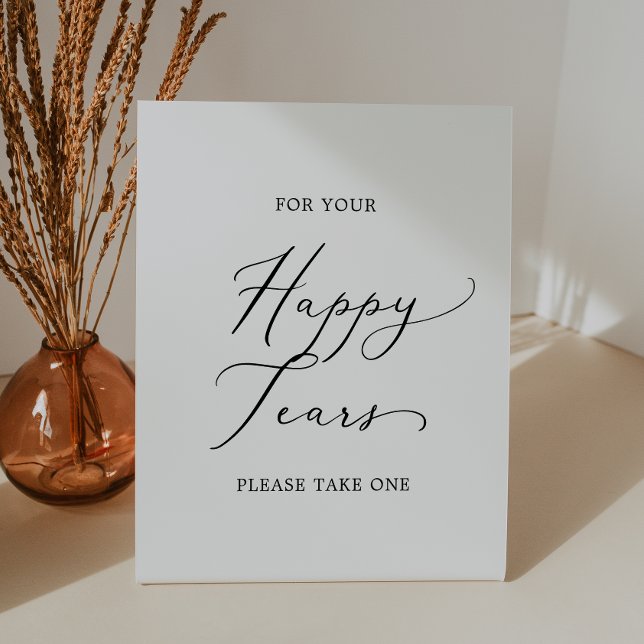 Delicate Black Calligraphy Happy Tears Tissue Pedestal Sign (Creator Uploaded)