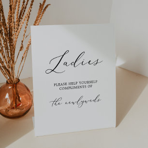 Delicate Black Calligraphy Ladies Bathroom Pedestal Sign