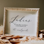 Delicate Black Calligraphy Ladies Bathroom Sign Invitation<br><div class="desc">This delicate black calligraphy ladies bathroom sign is perfect for a modern wedding. The romantic minimalist design features lovely and elegant black typography on a white background with a clean and simple look. The sign reads "ladies please help yourself compliments of the newlyweds".</div>
