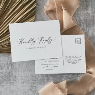 Delicate Black Calligraphy Menu RSVP Postcard