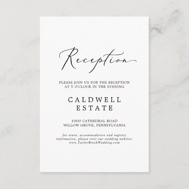 Delicate Black Calligraphy Reception Insert Card (Front)