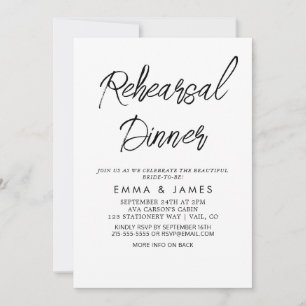 Delicate Black Calligraphy Rehearsal Dinner Invita Invitation