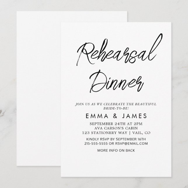 Delicate Black Calligraphy Rehearsal Dinner Invita Invitation (Front/Back)