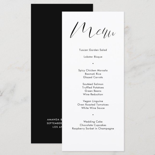 Delicate Black Calligraphy Script Wedding Menu (Front/Back)