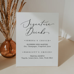 Delicate Black Calligraphy Signature Drinks Pedestal Sign